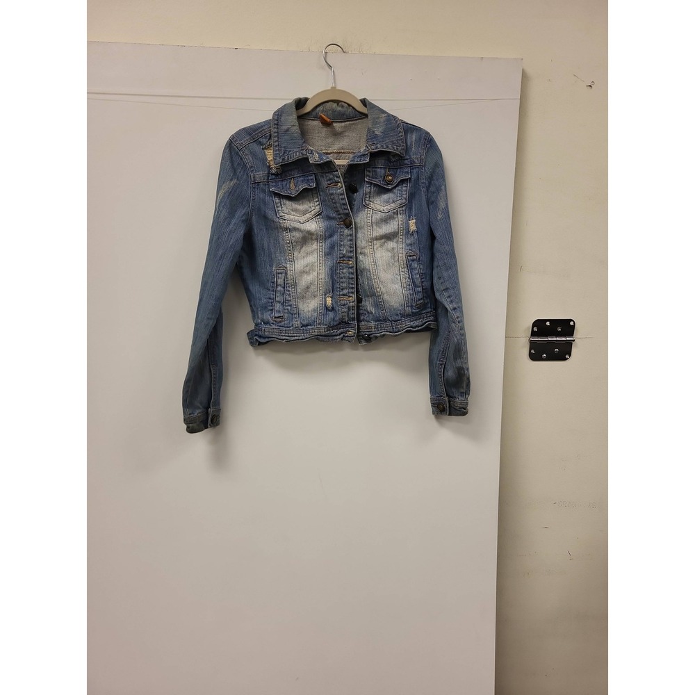 JouJou Womens Denim Jacket Medium Distressed Jean Blue Cotton Blend‎ Casual Coat